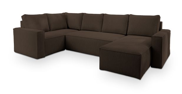 Canapé D'angle Norena Marron En Velours Côtelé Avec Fonction De Couchage