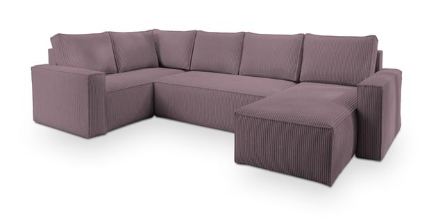 Canapé D'angle Norena Violet En Velours Côtelé Avec Fonction De Couchage