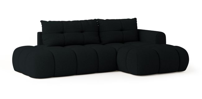 Canapé D'angle Fluma Noir En Bouclé Avec Fonction De Couchage