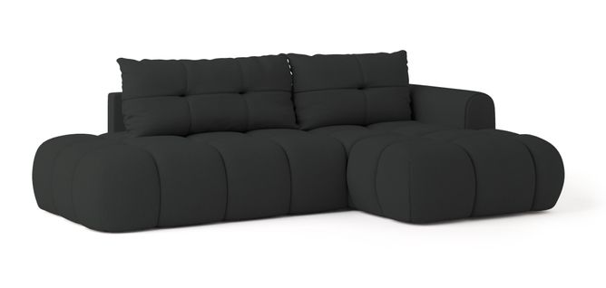 Canapé D'angle Fluma Noir En Tissu Texturé Avec Fonction De Couchage