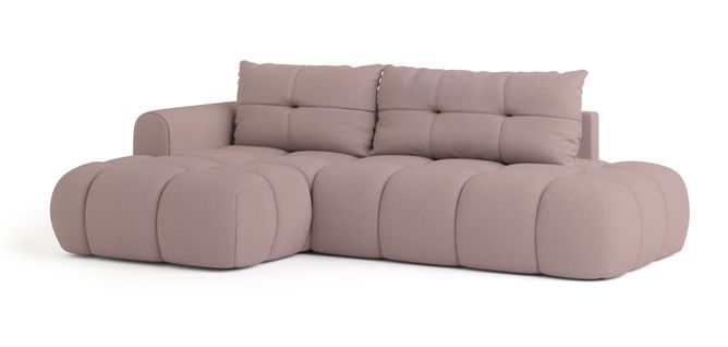Canapé D'angle Fluma Rose En Tissu Texturé Avec Fonction De Couchage