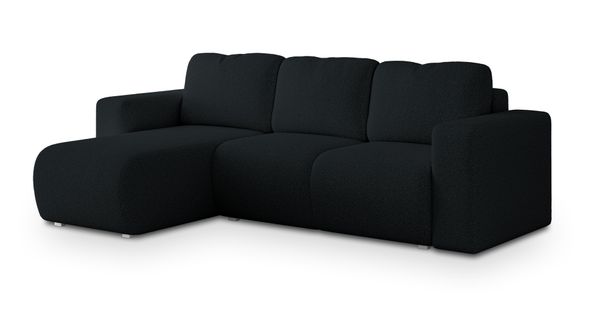 Canapé D'angle Rinova Noir En Bouclé Avec Fonction De Couchage