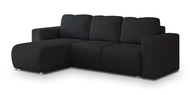 Canapé D'angle Rinova Noir En Tissu Texturé Avec Fonction De Couchage