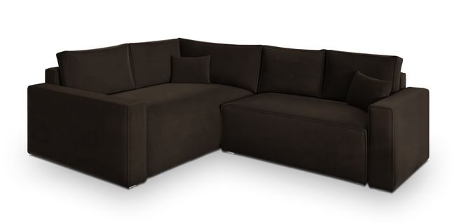Canapé D'angle Eronis Marron En Velours Avec Fonction De Couchage