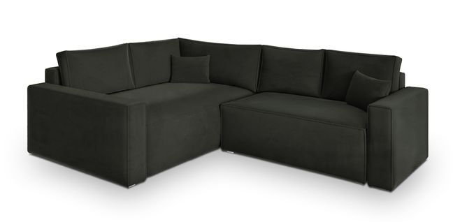 Canapé D'angle Eronis Noir En Velours Avec Fonction De Couchage