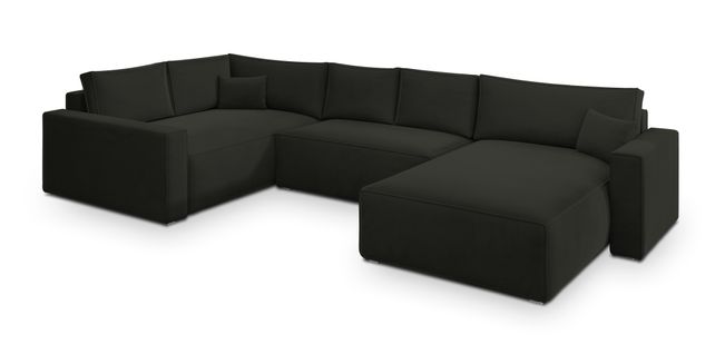 Canapé D'angle Velami Noir En Velours Avec Fonction De Couchage