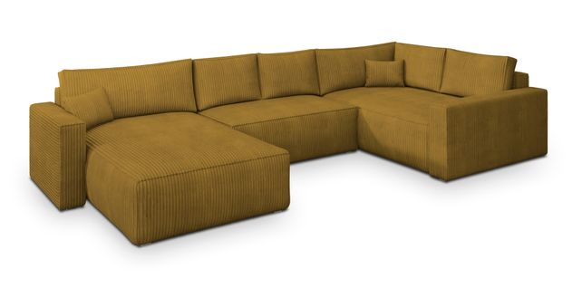 Canapé D'angle Velami Jaune En Velours Côtelé Avec Fonction De Couchage