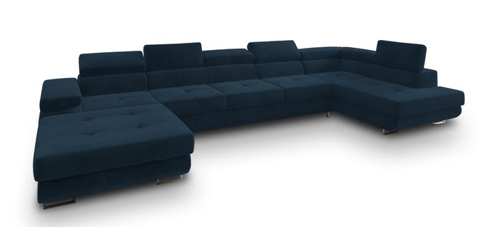 Canapé D'angle Toriva Bleu En Velours Avec Fonction De Couchage