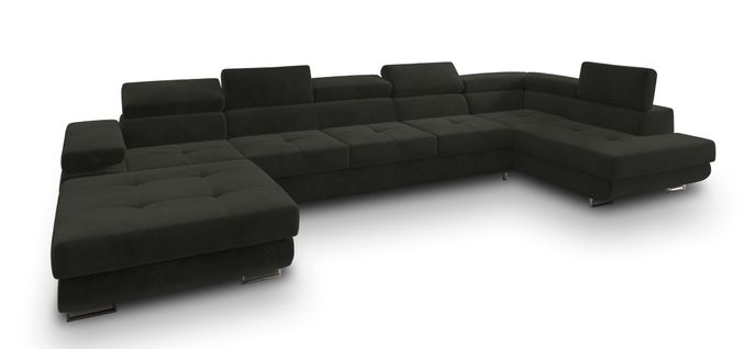 Canapé D'angle Toriva Noir En Velours Avec Fonction De Couchage