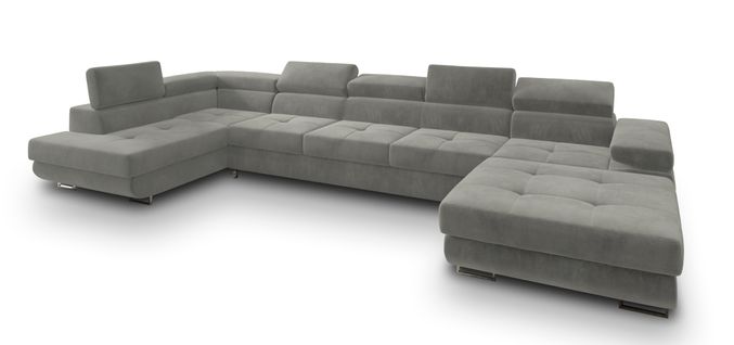 Canapé D'angle Toriva Gris Clair En Velours Avec Fonction De Couchage