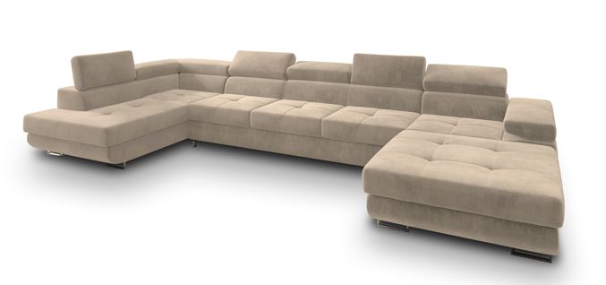 Canapé D'angle Toriva Crème En Velours Avec Fonction De Couchage