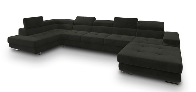 Canapé D'angle Toriva Noir En Velours Avec Fonction De Couchage