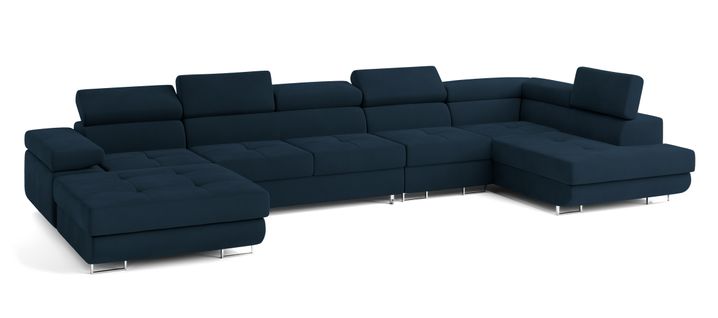 Canapé D'angle Velora  Bleu En Velours Avec Fonction De Couchage