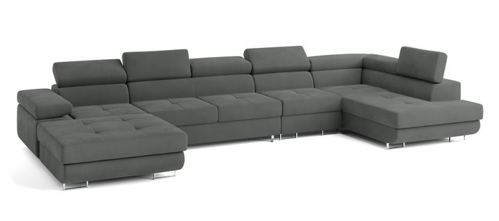Canapé D'angle Velora  Gris En Velours Avec Fonction De Couchage