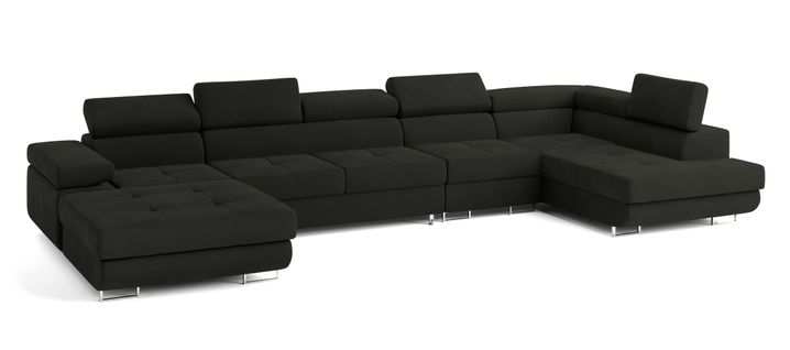 Canapé D'angle Velora  Noir En Velours Avec Fonction De Couchage