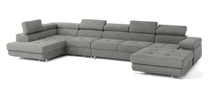 Canapé D'angle Velora  Gris Clair En Velours Avec Fonction De Couchage