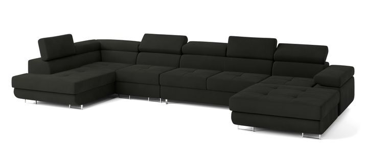 Canapé D'angle Velora  Noir En Velours Avec Fonction De Couchage