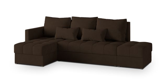 Canapé D'angle Lumari Marron En Peluche Avec Fonction De Couchage