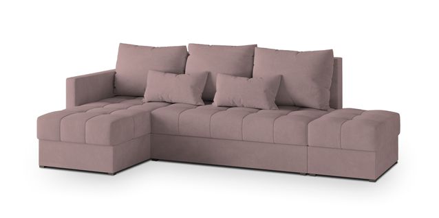 Canapé D'angle Lumari Rose En Peluche Avec Fonction De Couchage