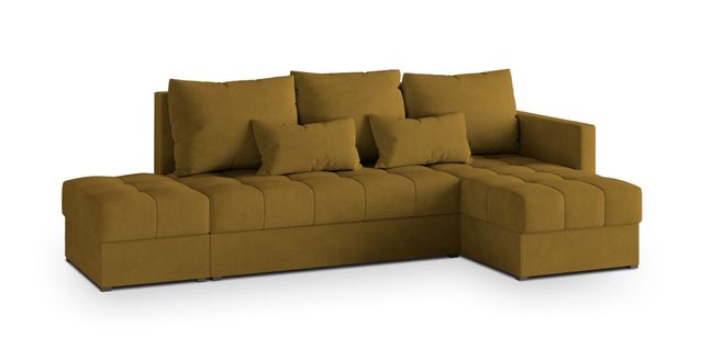 Canapé D'angle Lumari Jaune En Peluche Avec Fonction De Couchage