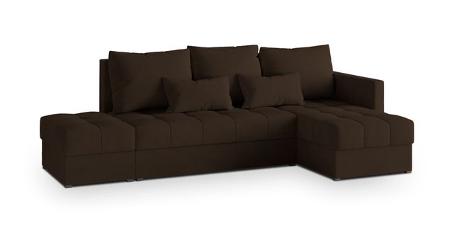 Canapé D'angle Lumari Marron En Peluche Avec Fonction De Couchage