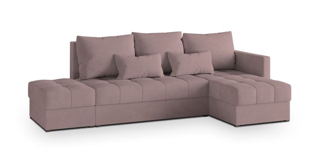 Canapé D'angle Lumari Rose En Peluche Avec Fonction De Couchage