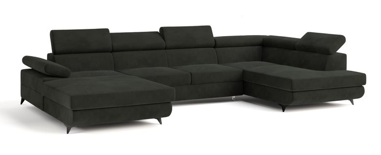 Canapé D'angle Rubano Noir En Velours Avec Fonction De Couchage