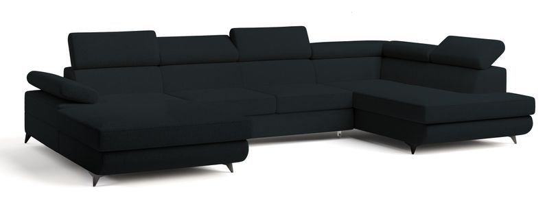 Canapé D'angle Rubano Noir En Bouclé Avec Fonction De Couchage