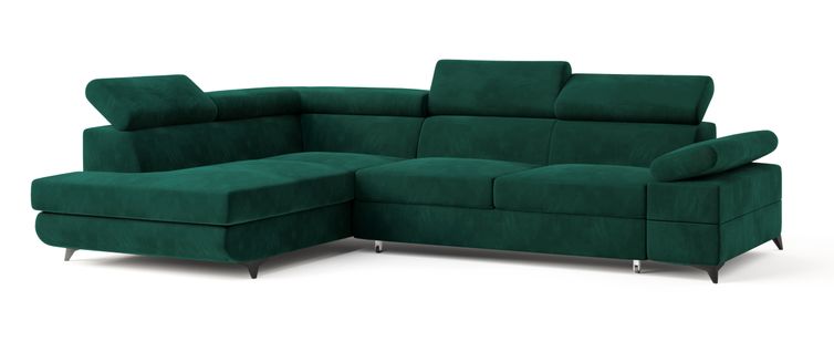 Canapé D'angle Favien Vert Sapin En Velours Avec Fonction De Couchage