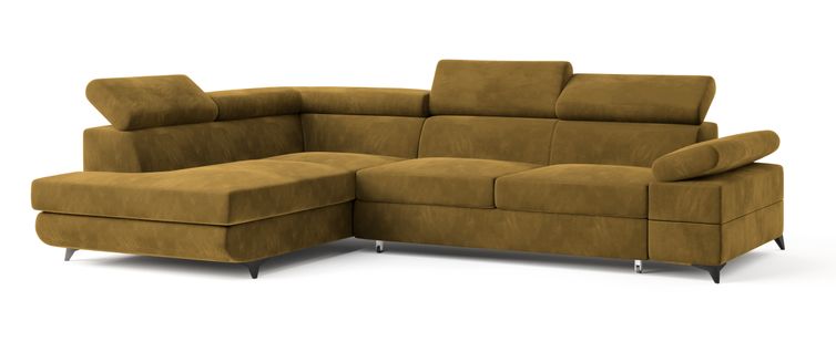 Canapé D'angle Favien Jaune En Velours Avec Fonction De Couchage