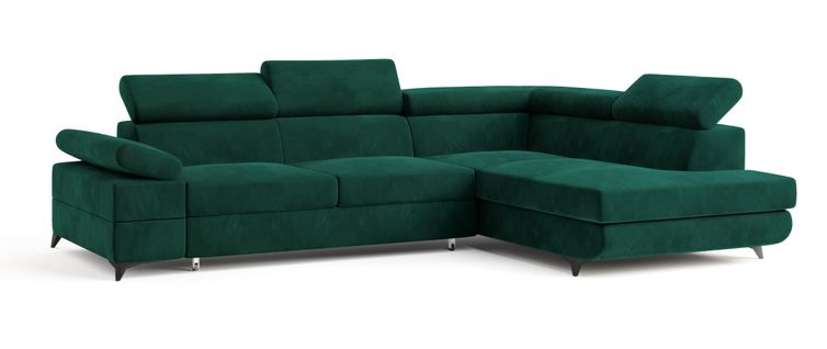 Canapé D'angle Favien Vert Sapin En Velours Avec Fonction De Couchage