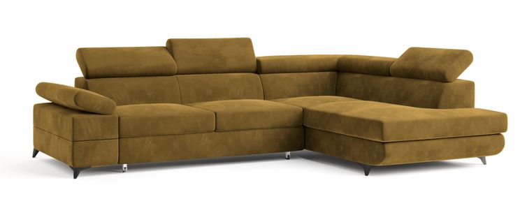Canapé D'angle Favien Jaune En Velours Avec Fonction De Couchage