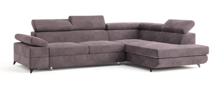 Canapé D'angle Favien Violet En Velours Avec Fonction De Couchage