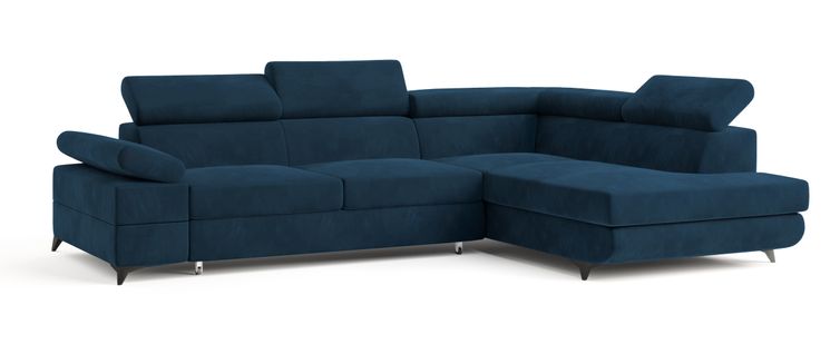 Canapé D'angle Favien Bleu En Velours Avec Fonction De Couchage