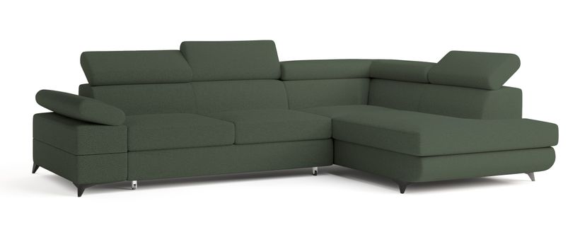 Canapé D'angle Favien Vert En Bouclé Avec Fonction De Couchage