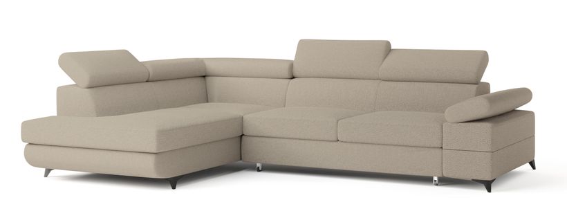 Canapé D'angle Favien Beige En Bouclé Avec Fonction De Couchage