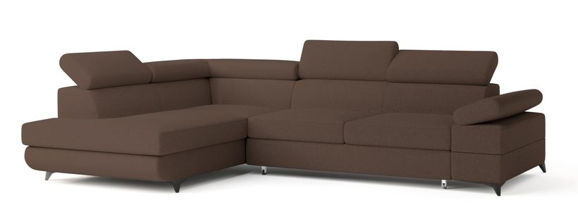 Canapé D'angle Favien Marron En Bouclé Avec Fonction De Couchage