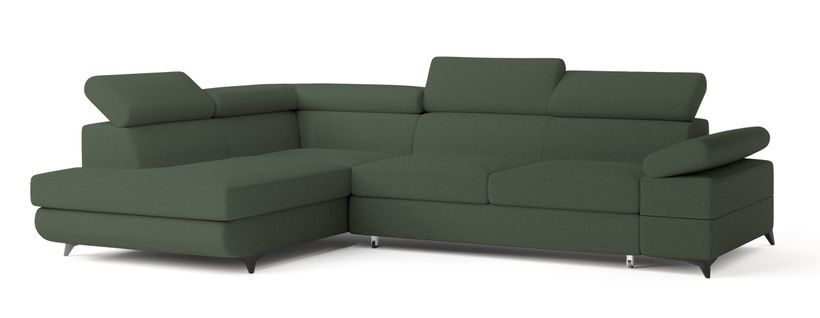 Canapé D'angle Favien Vert En Bouclé Avec Fonction De Couchage