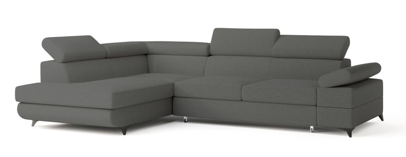 Canapé D'angle Favien Gris En Bouclé Avec Fonction De Couchage