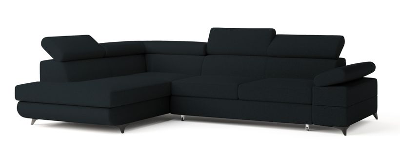 Canapé D'angle Favien Noir En Bouclé Avec Fonction De Couchage