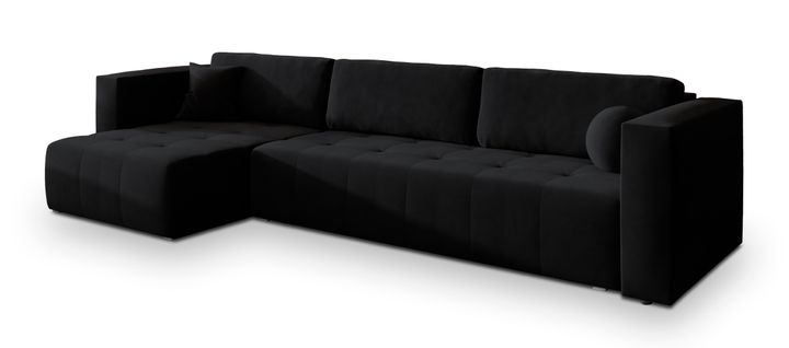Canapé D'angle Olvera Noir En Peluche Avec Fonction De Couchage