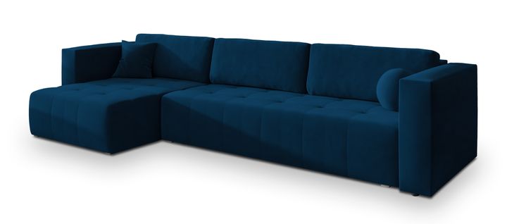 Canapé D'angle Olvera Bleu En Peluche Avec Fonction De Couchage