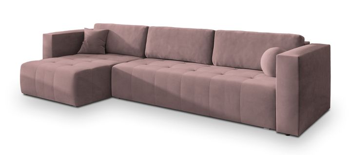 Canapé D'angle Olvera Rose En Peluche Avec Fonction De Couchage