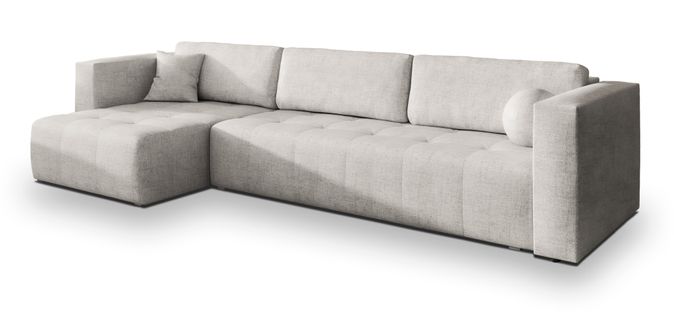 Canapé D'angle Olvera Crème En Tissu Texturé Avec Fonction De Couchage