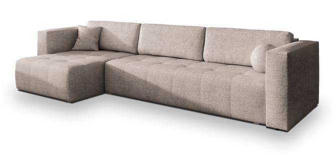 Canapé D'angle Olvera Beige En Tissu Texturé Avec Fonction De Couchage