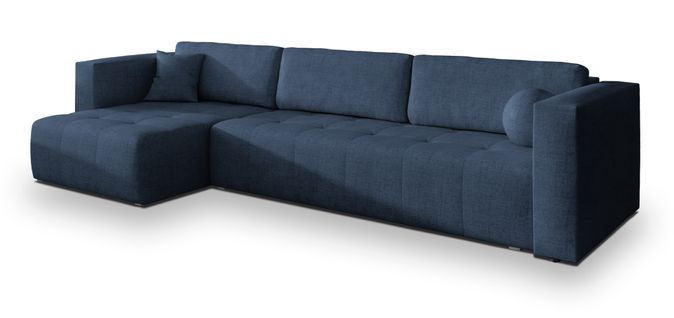 Canapé D'angle Olvera Bleu En Tissu Texturé Avec Fonction De Couchage