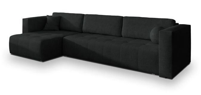 Canapé D'angle Olvera Noir En Tissu Texturé Avec Fonction De Couchage
