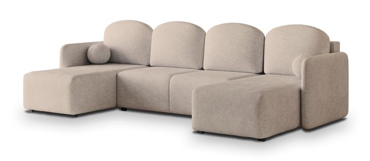 Canapé D'angle Nubero Beige En Tissu Texturé Avec Fonction De Couchage