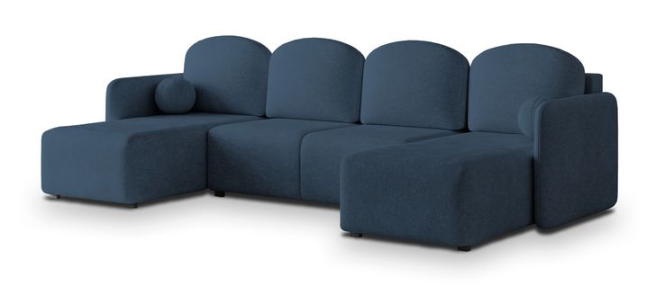 Canapé D'angle Nubero Bleu En Tissu Texturé Avec Fonction De Couchage