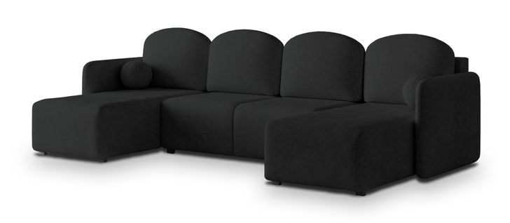 Canapé D'angle Nubero Noir En Tissu Texturé Avec Fonction De Couchage